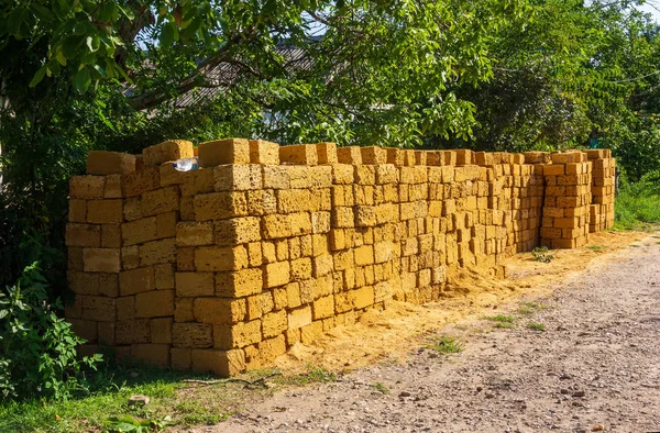 Pila Bloque Amarillo Coquina Para Construcción Primer Plano — Foto de Stock