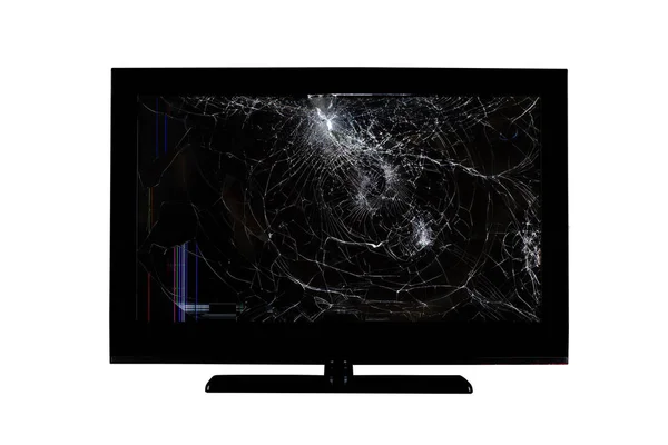 beyaz bir arka plan üzerinde izole sıvı kristal ekran, bilgisayar monitörü veya full hd televizyon kırık bir ekranda renkli çizgiler ve çatlaklar