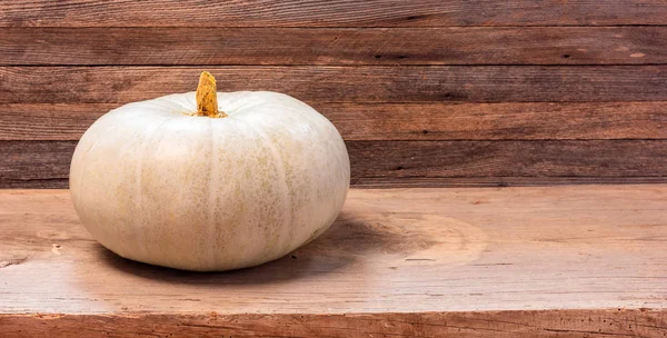 Grande Zucca Verde Chiaro Vecchio Sfondo Retrò Legno Con Spazio — Foto Stock