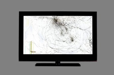 sıvı kristal ekran, bilgisayar monitörü veya gri bir arka plan üzerinde izole full hd televizyon siyah kırık ekranda renkli çizgiler ve çatlaklar