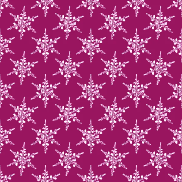 Kar taneleriyle Noel çizimi. Kiraz rengi arka planda beyaz kar taneleri olan pürüzsüz desen.