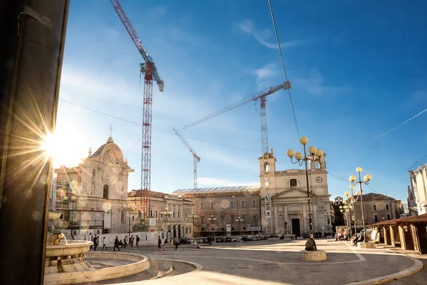 Aquila Ottobre 2017 Piazza Del Mercato All Aquila Ricostruzione Dopo — Foto Stock