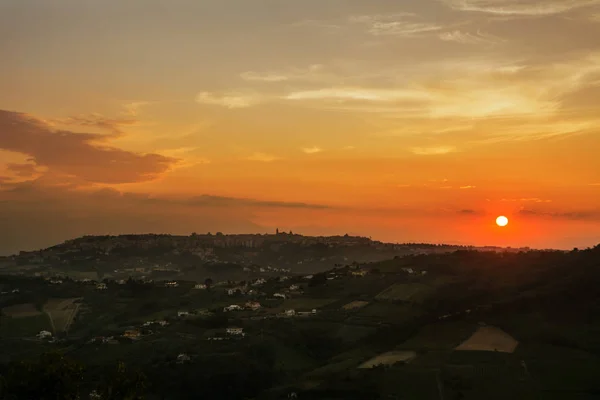 Skyline Van Chieti Italië Platteland Bij Zonsondergang — Stockfoto