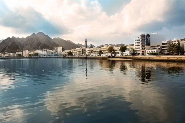 Muscat Oman November 2018 Mutrah Waterfront Muscat Sunset Reflected Bay — Stock Photo, Image