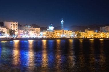 Muscat, Oman - November 3, 2018: Waterfront at Mutrah of Muscat at night clipart
