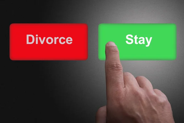 Buttons with written Divorse and Stay and pointing finger, on a — Stock Photo, Image