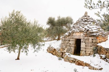 Country Trullo with snow in Puglia (Italy) clipart