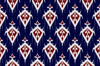 Geleneksel geometrik soyut Ikat deseni pürüzsüz. Lacivert Aztek, Kızılderili ve Afrika tekstili. Arkaplan tekstil folklor süsü nakış mavi arkaplan.