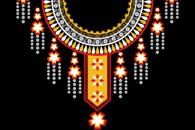 Geometrik geleneksel etnik model. Kolye çiçek mücevherleri. Kadın moda geçmişleri, duvar kağıtları, giysiler ve mücevherler için nakış işleme tasarımları. 