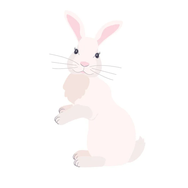 Белый Пушистый Кролик Сидит Задних Лапах Милый Кролик Пасхальной Открытки — стоковый вектор