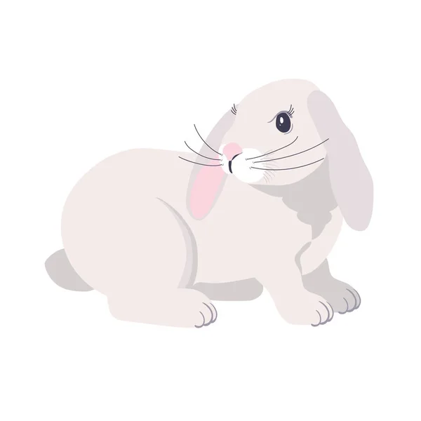 Белый Пушистый Кролик Опущенными Ушами Милый Кролик Пасхальной Открытки Дизайн — стоковый вектор
