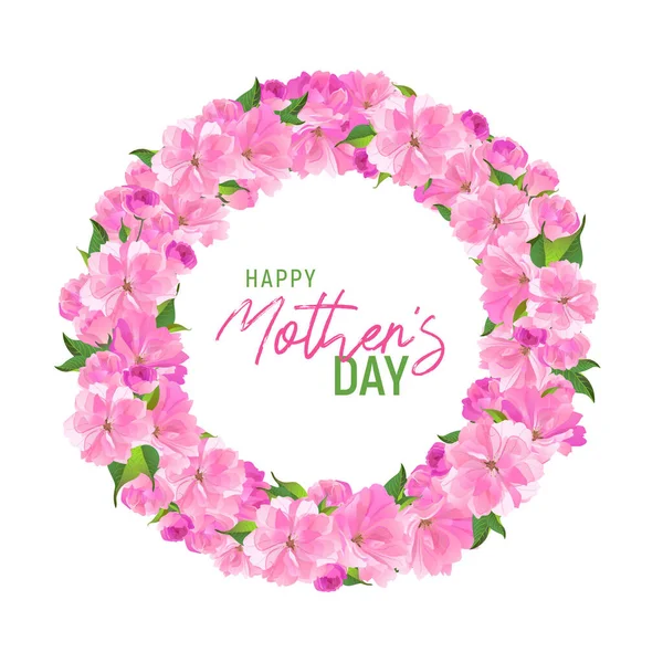 ピンクの桜のリアルなイラスト 美しいロマンチックな背景 植物プリント ホリデーグリーティングカード お祭り騒ぎだ 幸せな母の日 — ストックベクタ