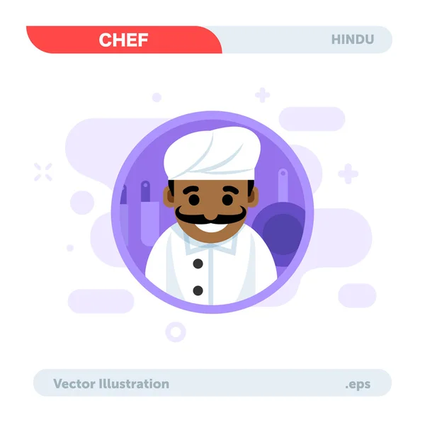 Semplice Grafica Piatta Indiano Capo Cuoco Personaggio Vettoriale Illustrazione — Vettoriale Stock