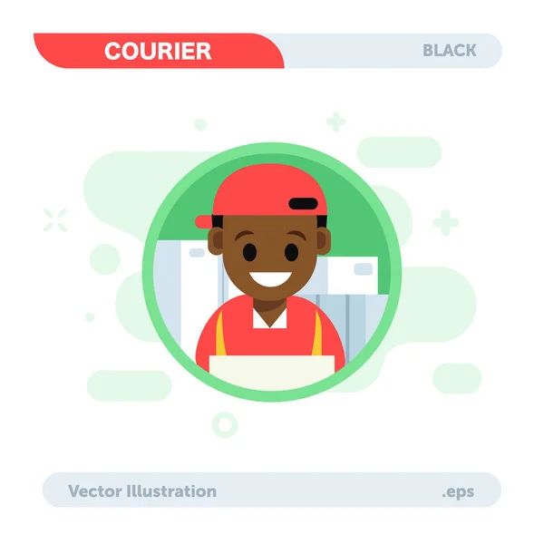 Eenvoudige Platte Grafische Afroamerican Courier Karakter Vector Illustratie — Stockvector