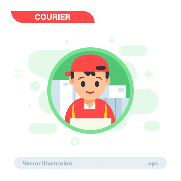 Eenvoudige Platte Grafische Koerier Werknemer Karakter Vector Illustratie — Stockvector