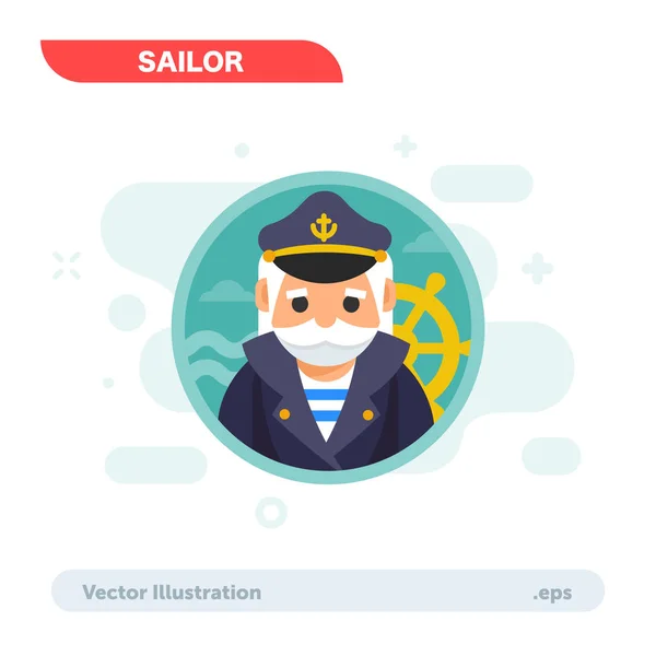 Eenvoudige Platte Grafische Sailor Captain Karakter Vector Illustratie — Stockvector
