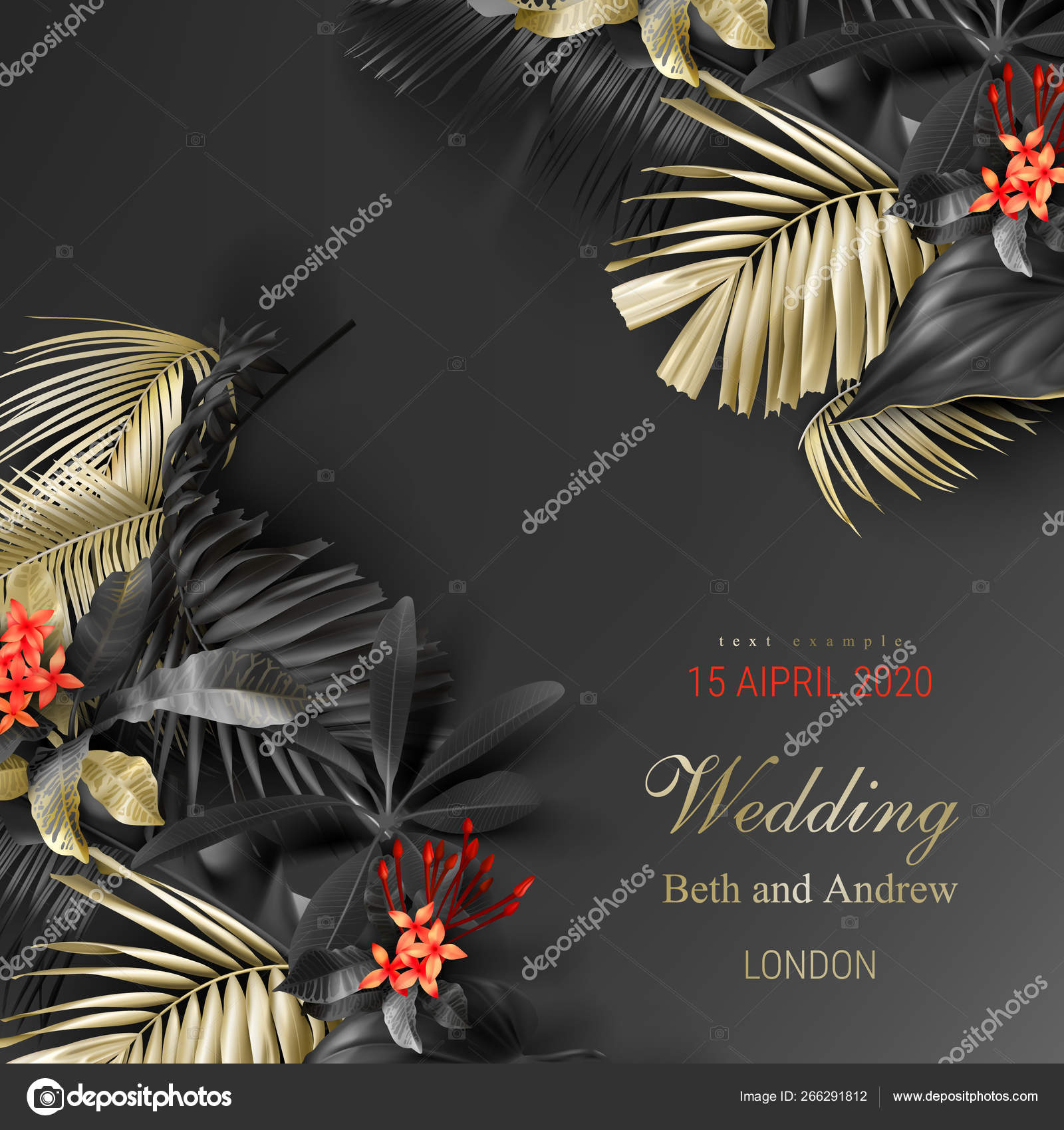 Feuilles Noires Et D Or Tropicales Sur Le Fond Fonce Image Vectorielle Klyaksun C