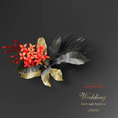 Koyu arka planda tropikal siyah ve altın yaprakları