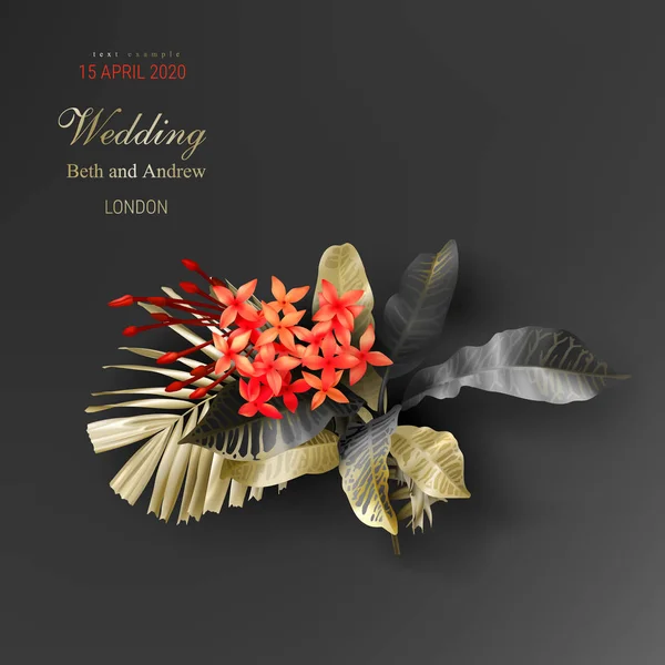 Koyu arka planda tropikal siyah ve altın yaprakları