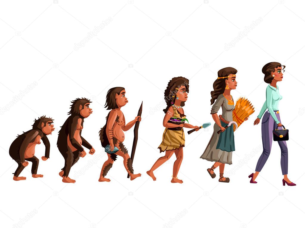 Woman evolution vector cartoon illustration