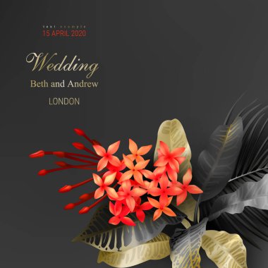 Koyu arka planda tropikal siyah ve altın yaprakları