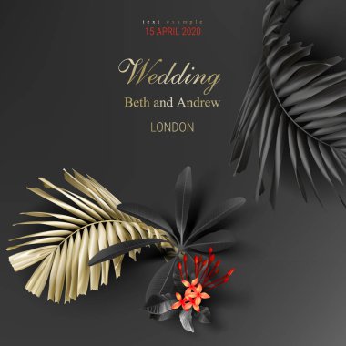 Koyu arka planda tropikal siyah ve altın yaprakları