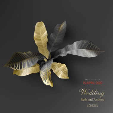 Koyu arka planda tropikal siyah ve altın yaprakları