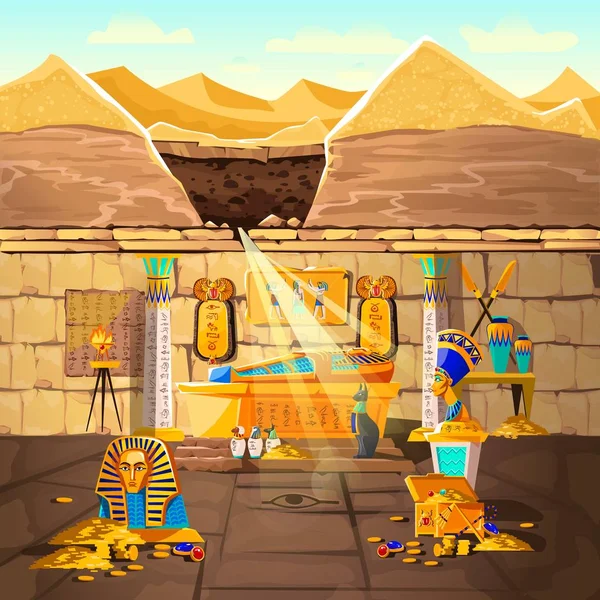 Antiguo Egipto faraón subterráneo tumba perdida — Vector de stock