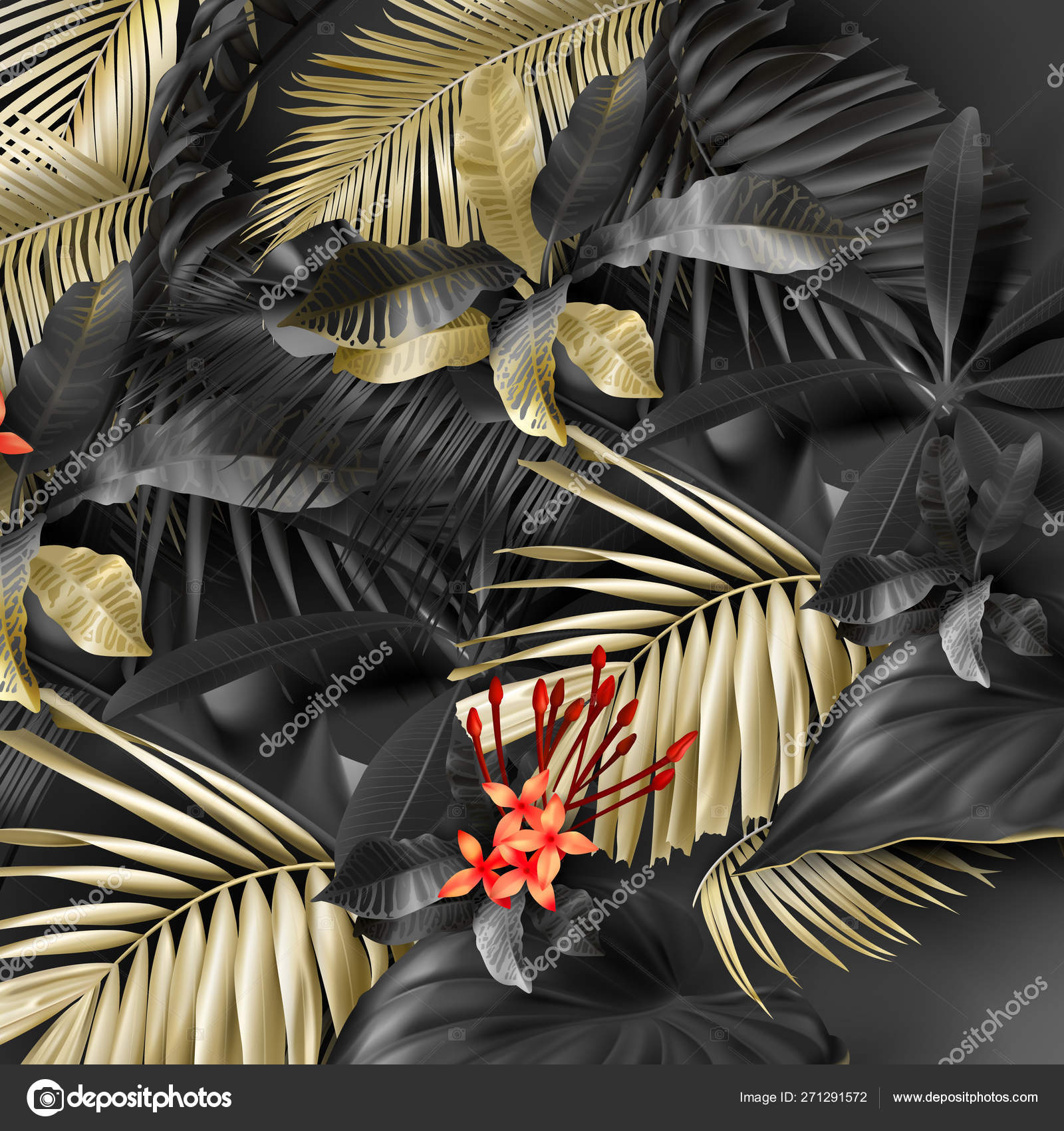 Gold leaves on black background Royalty Free Vector Image