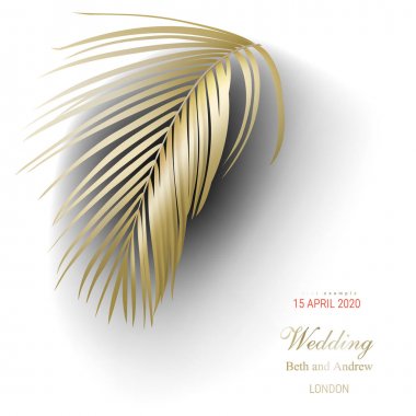 Beyaz arka planda tropikal altın palmiye yaprakları