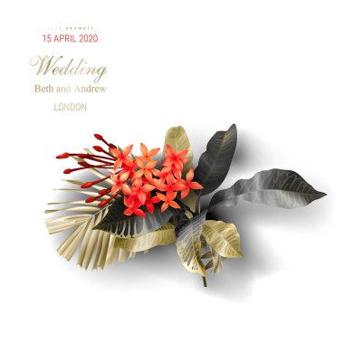 Beyaz arka planda tropikal siyah ve altın yaprakları