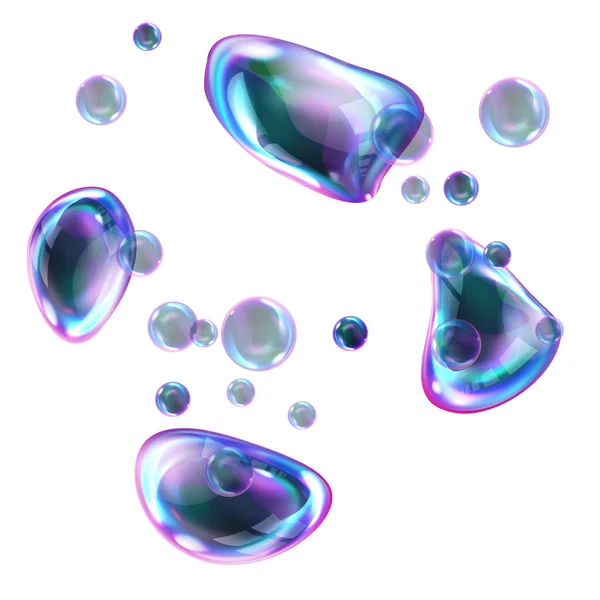 Barstende SOAP Rainbow Bubbles met reflecties — Stockvector