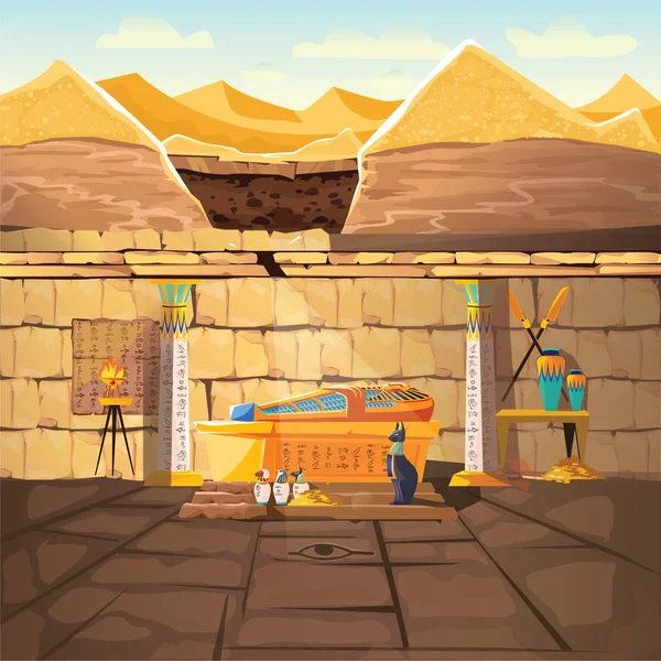 Oude Egypte farao ondergrondse verloren graftombe — Stockvector