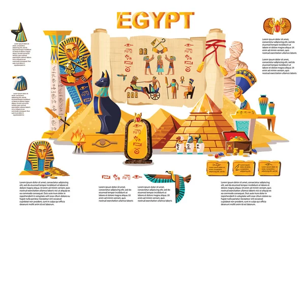 Αρχαία Αίγυπτος-ενημερωτικό ταξιδιωτικό γραφικό σχέδιο — Διανυσματικό Αρχείο