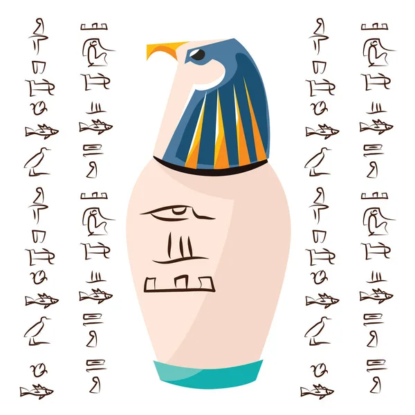 Ancient Egyptian ritual vase with falcon head — Stock Vector