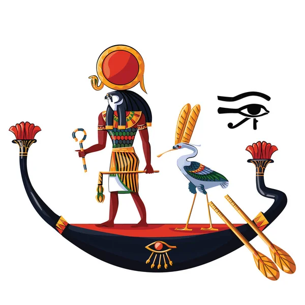 Starożytny Egipt słońce Bóg Ra lub Horus kreskówka wektor — Wektor stockowy