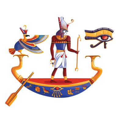 Antik Mısır güneş tanrısı Ra veya Horus teknede