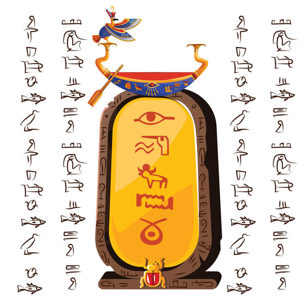 Stone board, clay tablet and Egyptian hieroglyphs