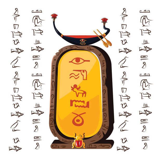Stone board, clay tablet and Egyptian hieroglyphs