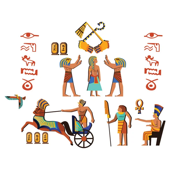 Antiguo Egipto arte mural o mural vector de dibujos animados — Vector de stock