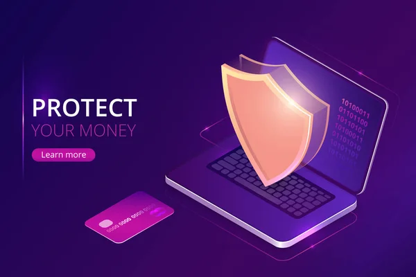 Protection du concept d'argent, sécurité bancaire en ligne — Image vectorielle