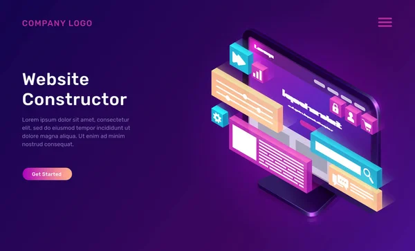 Website constructor isometrische concept — Stockvector