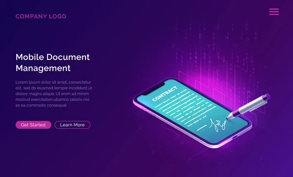 Gestionnaire de documents mobiles ou concept de signature électronique — Image vectorielle