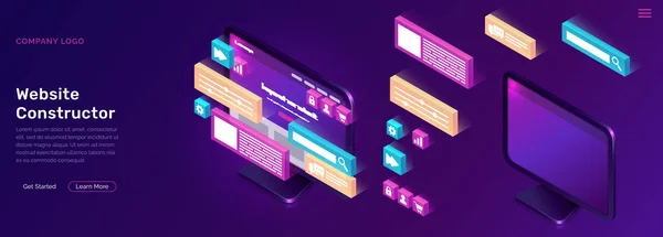 Concepto isométrico de constructor web — Vector de stock