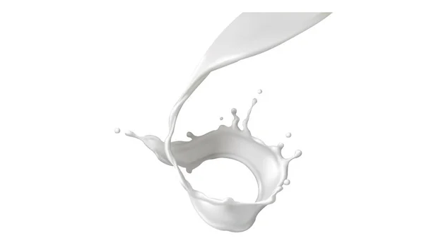 Salpicadura de leche, verter o remolinar con gotas realistas — Vector de stock