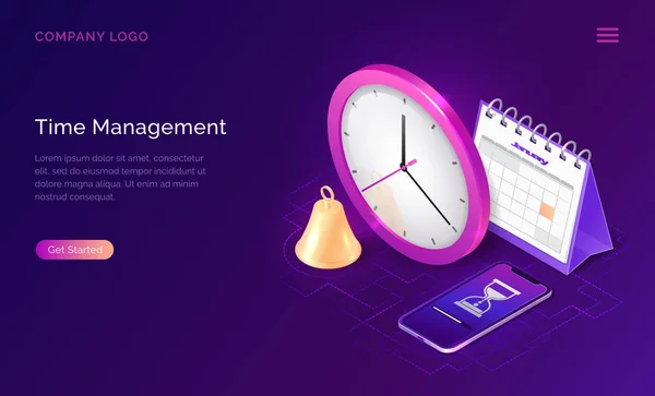 Time management isometric business concept — Stock Vector