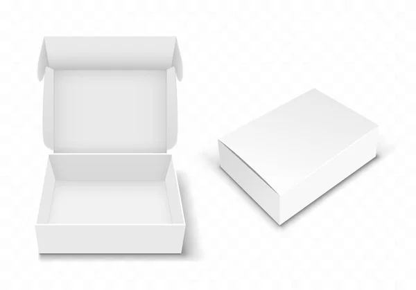 Bílá prázdná kartonové krabice s převrátit nahoře, realistické — Stockový vektor