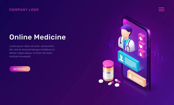 Online medicin isometrisk koncept, telemedicin — Stock vektor