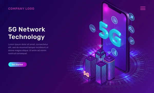 5G tecnologia de rede, conceito isométrico —  Vetores de Stock