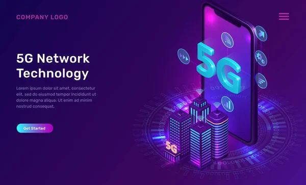 Tecnología de red 5G, concepto isométrico — Archivo Imágenes Vectoriales